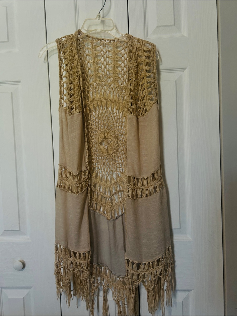 Beige Crochet Fringe Women's Dress Vest